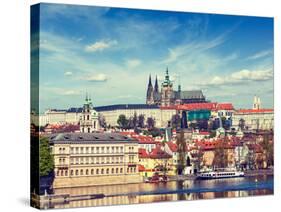 Vintage Retro Hipster Style Travel Image of Charles Bridge over Vltava River and Gradchany (Prague-f9photos-Stretched Canvas