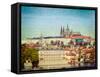 Vintage Retro Hipster Style Travel Image of Charles Bridge over Vltava River and Gradchany (Prague-f9photos-Framed Stretched Canvas