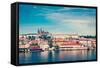 Vintage Retro Hipster Style Travel Image of Charles Bridge over Vltava River and Gradchany (Prague-f9photos-Framed Stretched Canvas