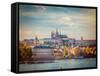 Vintage Retro Hipster Style Travel Image of Charles Bridge over Vltava River and Gradchany (Prague-f9photos-Framed Stretched Canvas