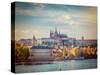 Vintage Retro Hipster Style Travel Image of Charles Bridge over Vltava River and Gradchany (Prague-f9photos-Stretched Canvas