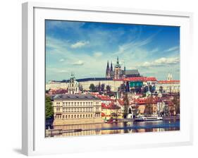 Vintage Retro Hipster Style Travel Image of Charles Bridge over Vltava River and Gradchany (Prague-f9photos-Framed Photographic Print