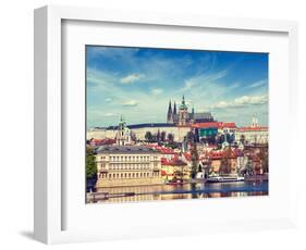 Vintage Retro Hipster Style Travel Image of Charles Bridge over Vltava River and Gradchany (Prague-f9photos-Framed Photographic Print