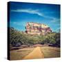 Vintage Retro Hipster Style Travel Image of Famous Ancient Sigiriya Rock with Grunge Texture Overla-f9photos-Stretched Canvas