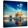 Vintage Retro Hipster Style Travel Image of Famous India Attraction Sikh Gurdwara Golden Temple (Ha-f9photos-Stretched Canvas