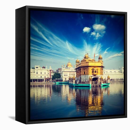 Vintage Retro Hipster Style Travel Image of Famous India Attraction Sikh Gurdwara Golden Temple (Ha-f9photos-Framed Stretched Canvas