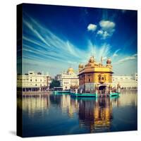 Vintage Retro Hipster Style Travel Image of Famous India Attraction Sikh Gurdwara Golden Temple (Ha-f9photos-Stretched Canvas