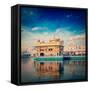 Vintage Retro Hipster Style Travel Image of Famous India Attraction Sikh Gurdwara Golden Temple (Ha-f9photos-Framed Stretched Canvas