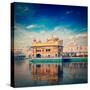 Vintage Retro Hipster Style Travel Image of Famous India Attraction Sikh Gurdwara Golden Temple (Ha-f9photos-Stretched Canvas