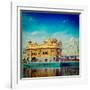 Vintage Retro Hipster Style Travel Image of Famous India Attraction Sikh Gurdwara Golden Temple (Ha-f9photos-Framed Photographic Print