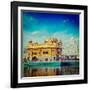 Vintage Retro Hipster Style Travel Image of Famous India Attraction Sikh Gurdwara Golden Temple (Ha-f9photos-Framed Photographic Print