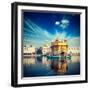 Vintage Retro Hipster Style Travel Image of Famous India Attraction Sikh Gurdwara Golden Temple (Ha-f9photos-Framed Photographic Print