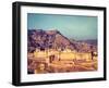 Vintage Retro Hipster Style Travel Image of Famous Rajasthan Landmark - Amer (Amber) Fort, Rajastha-f9photos-Framed Photographic Print