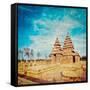 Vintage Retro Hipster Style Travel Image of Famous Tamil Nadu Landmark - Shore Temple, World  Herit-f9photos-Framed Stretched Canvas