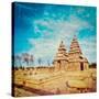 Vintage Retro Hipster Style Travel Image of Famous Tamil Nadu Landmark - Shore Temple, World  Herit-f9photos-Stretched Canvas