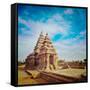 Vintage Retro Hipster Style Travel Image of Famous Tamil Nadu Landmark - Shore Temple, World  Herit-f9photos-Framed Stretched Canvas