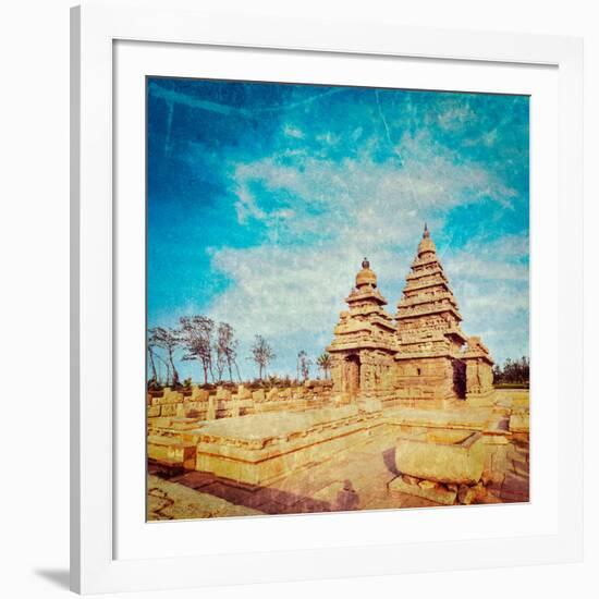 Vintage Retro Hipster Style Travel Image of Famous Tamil Nadu Landmark - Shore Temple, World  Herit-f9photos-Framed Photographic Print