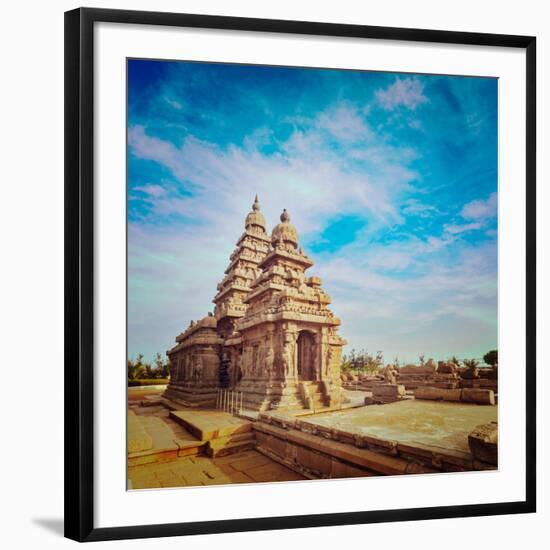 Vintage Retro Hipster Style Travel Image of Famous Tamil Nadu Landmark - Shore Temple, World  Herit-f9photos-Framed Photographic Print