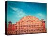 Vintage Retro Hipster Style Travel Image of Famouse Rajasthan Landmark - Hawa Mahal Palace (Palace-f9photos-Stretched Canvas