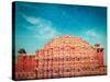 Vintage Retro Hipster Style Travel Image of Famouse Rajasthan Landmark - Hawa Mahal Palace (Palace-f9photos-Stretched Canvas