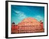 Vintage Retro Hipster Style Travel Image of Famouse Rajasthan Landmark - Hawa Mahal Palace (Palace-f9photos-Framed Photographic Print