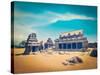 Vintage Retro Hipster Style Travel Image of Five Rathas - Ancient Hindu Monolithic Indian Rock-Cut-f9photos-Stretched Canvas