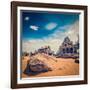 Vintage Retro Hipster Style Travel Image of Five Rathas - Ancient Hindu Monolithic Indian Rock-Cut-f9photos-Framed Photographic Print