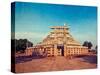 Vintage Retro Hipster Style Travel Image of Great Stupa - Ancient Buddhist Monument with Overlaid G-f9photos-Stretched Canvas