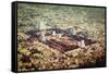 Vintage Retro Hipster Style Travel Image of Hindu Temple and Indian City Aerial View with Grunge Te-f9photos-Framed Stretched Canvas