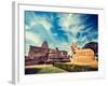 Vintage Retro Hipster Style Travel Image of Hindu Temple Gangai Konda Cholapuram with Giant Statue-f9photos-Framed Photographic Print