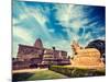 Vintage Retro Hipster Style Travel Image of Hindu Temple Gangai Konda Cholapuram with Giant Statue-f9photos-Mounted Photographic Print