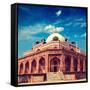Vintage Retro Hipster Style Travel Image of Humayun's Tomb with Overlaid Grunge Texture. Delhi, Ind-f9photos-Framed Stretched Canvas