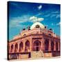 Vintage Retro Hipster Style Travel Image of Humayun's Tomb with Overlaid Grunge Texture. Delhi, Ind-f9photos-Stretched Canvas