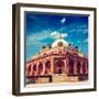 Vintage Retro Hipster Style Travel Image of Humayun's Tomb with Overlaid Grunge Texture. Delhi, Ind-f9photos-Framed Photographic Print