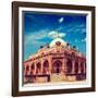 Vintage Retro Hipster Style Travel Image of Humayun's Tomb with Overlaid Grunge Texture. Delhi, Ind-f9photos-Framed Photographic Print