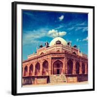 Vintage Retro Hipster Style Travel Image of Humayun's Tomb with Overlaid Grunge Texture. Delhi, Ind-f9photos-Framed Photographic Print