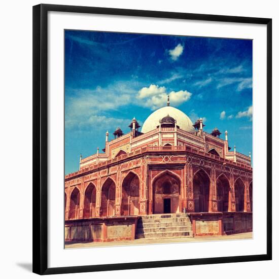 Vintage Retro Hipster Style Travel Image of Humayun's Tomb with Overlaid Grunge Texture. Delhi, Ind-f9photos-Framed Photographic Print