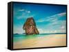 Vintage Retro Hipster Style Travel Image of Idyllic Beach, Sand, Sea and Sky-f9photos-Framed Stretched Canvas