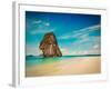 Vintage Retro Hipster Style Travel Image of Idyllic Beach, Sand, Sea and Sky-f9photos-Framed Photographic Print