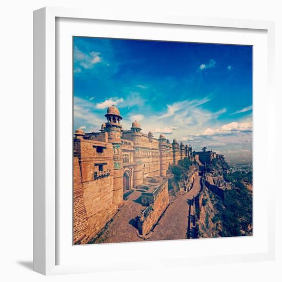 Vintage Retro Hipster Style Travel Image of India Tourist Attraction - Mughal Architecture - Gwalio-f9photos-Framed Photographic Print