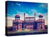 Vintage Retro Hipster Style Travel Image of India Travel Tourism Background - Red Fort (Lal Qila) D-f9photos-Stretched Canvas