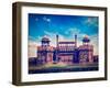 Vintage Retro Hipster Style Travel Image of India Travel Tourism Background - Red Fort (Lal Qila) D-f9photos-Framed Photographic Print