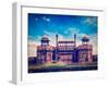 Vintage Retro Hipster Style Travel Image of India Travel Tourism Background - Red Fort (Lal Qila) D-f9photos-Framed Photographic Print