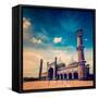 Vintage Retro Hipster Style Travel Image of Jama Masjid - Largest Muslim Mosque in India with Grung-f9photos-Framed Stretched Canvas