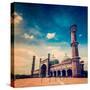 Vintage Retro Hipster Style Travel Image of Jama Masjid - Largest Muslim Mosque in India with Grung-f9photos-Stretched Canvas
