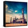 Vintage Retro Hipster Style Travel Image of Jama Masjid - Largest Muslim Mosque in India with Grung-f9photos-Framed Stretched Canvas