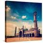 Vintage Retro Hipster Style Travel Image of Jama Masjid - Largest Muslim Mosque in India with Grung-f9photos-Stretched Canvas