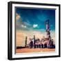 Vintage Retro Hipster Style Travel Image of Jama Masjid - Largest Muslim Mosque in India with Grung-f9photos-Framed Photographic Print