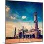 Vintage Retro Hipster Style Travel Image of Jama Masjid - Largest Muslim Mosque in India with Grung-f9photos-Mounted Photographic Print