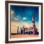 Vintage Retro Hipster Style Travel Image of Jama Masjid - Largest Muslim Mosque in India with Grung-f9photos-Framed Photographic Print